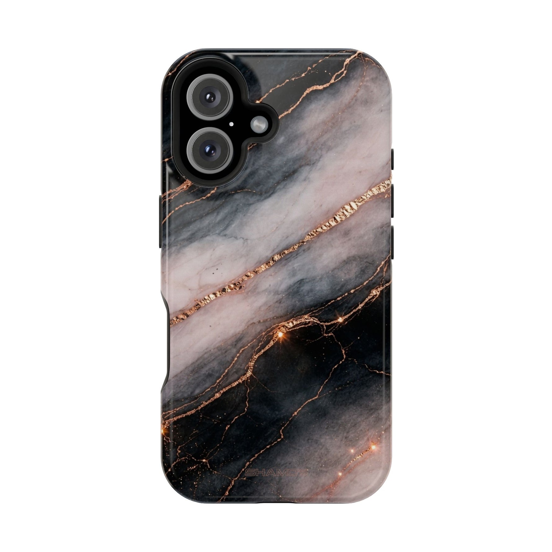 Marbled Black & Rose Gold Magnetic MagSafe Compatible Phone Case — Impact-Resistant