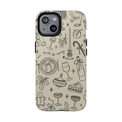 Festive Doodle iPhone Case (’drink, be merry’ Holiday Design) | compatible with MagSafe - Shamo's