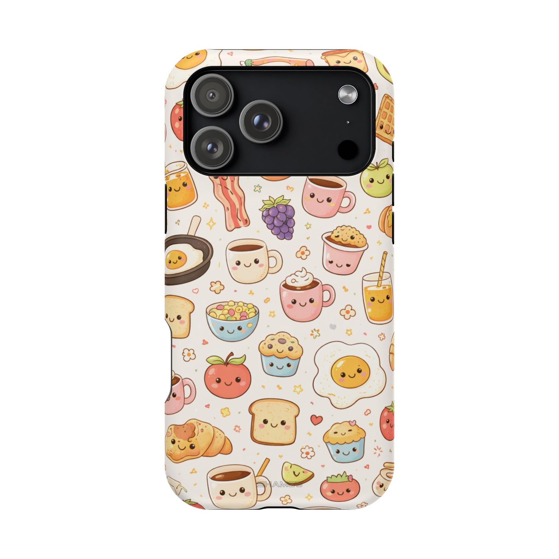 Kawaii Breakfast Pattern Magnetic Phone Case, Cute Cartoon Food Impact-Resistant Cover, MagSafe Compatible