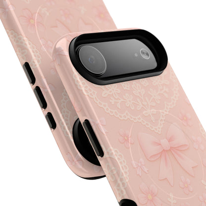Balletcore Pink Floral Lace iPhone Case with Bow | Works with MagSafe