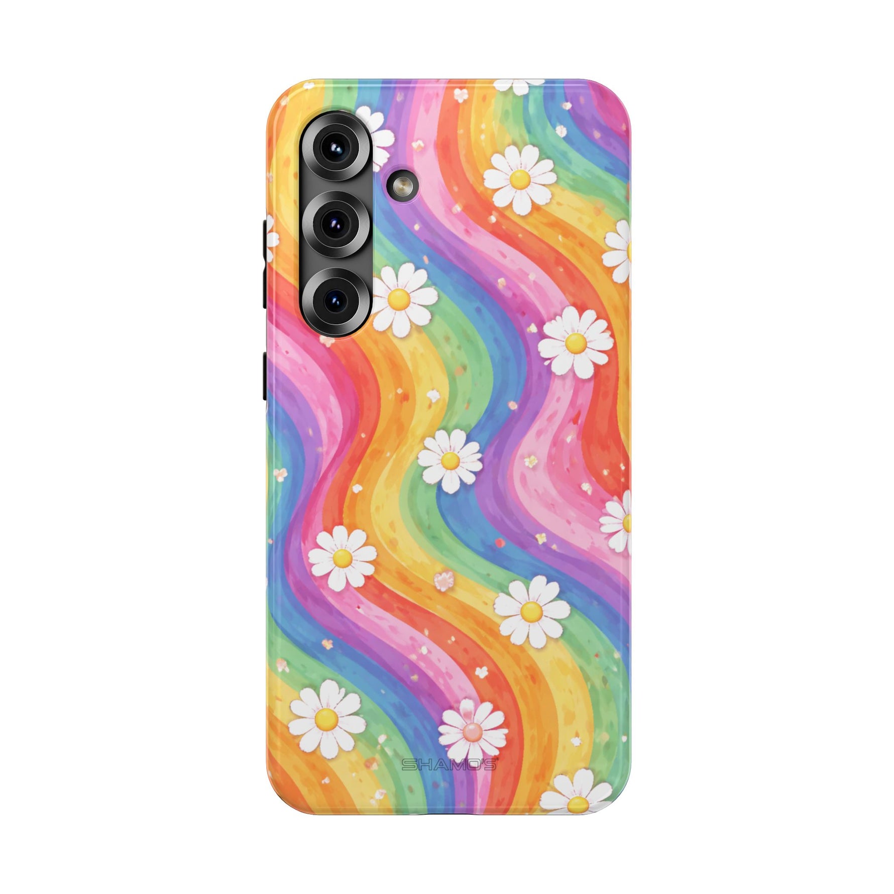 Funda de teléfono resistente a impactos con efecto cascada de colores Rainbow Daisy