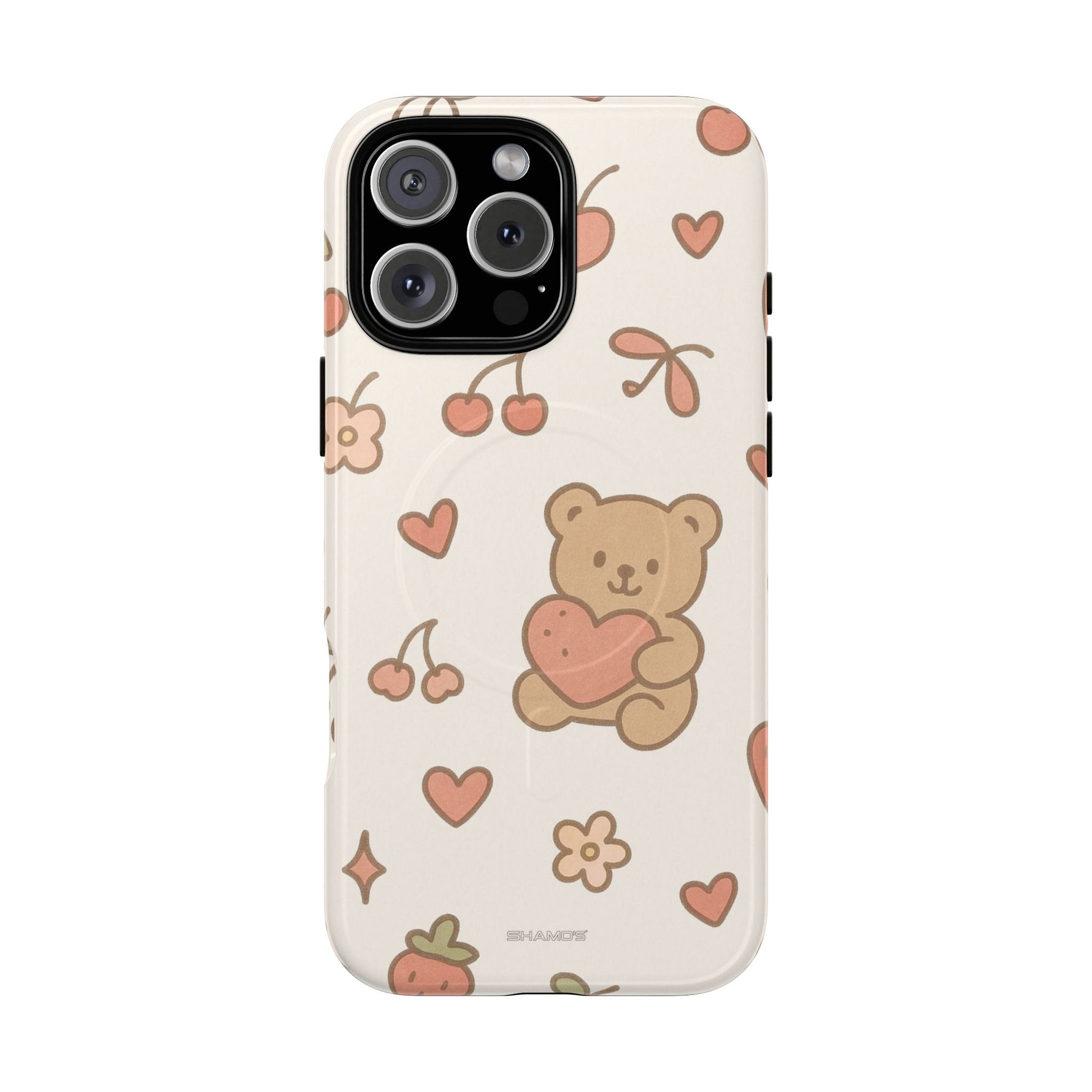 Teddy Berry Cozy Strawberry Pattern iPhone Case with MagSafe