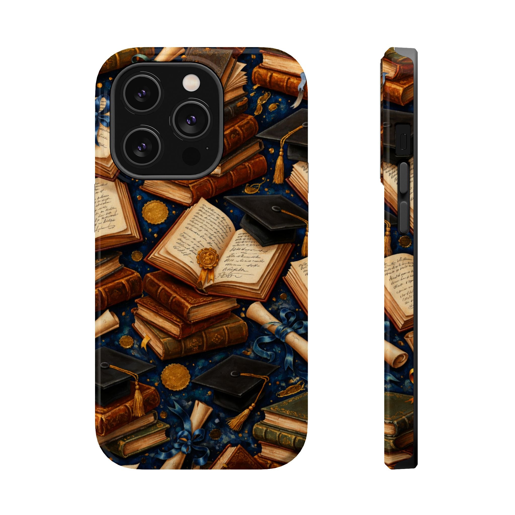 Vintage Books & Graduation Caps MagSafe Phone Case, Impact-Resistant Graduation Gift - iPhone 14 Pro / Glossy - Shamo's
