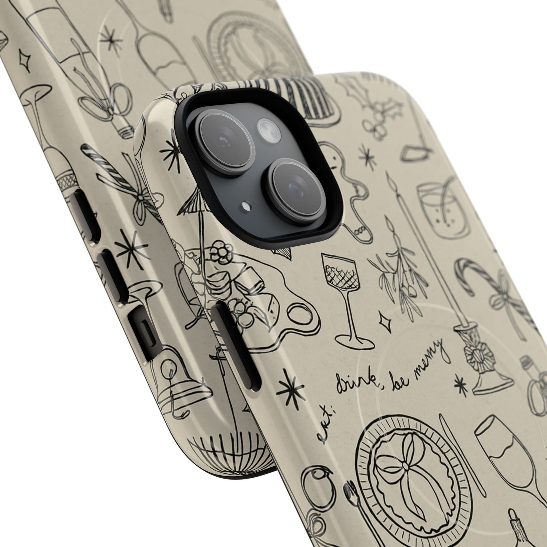 Festive Doodle iPhone Case (’drink, be merry’ Holiday Design) | compatible with MagSafe - Shamo's