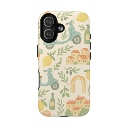 Italian Summer Drawing  iPhone Case — Lemon & Vespa Pattern Tough MagSafe Case