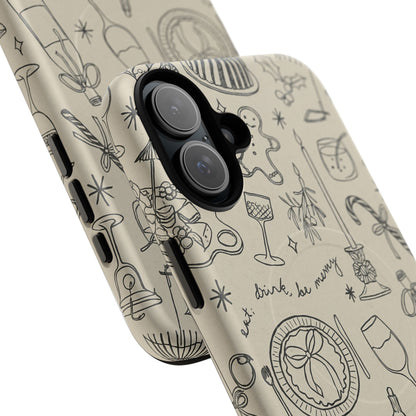 Festive Doodle iPhone Case (’drink, be merry’ Holiday Design) | compatible with MagSafe