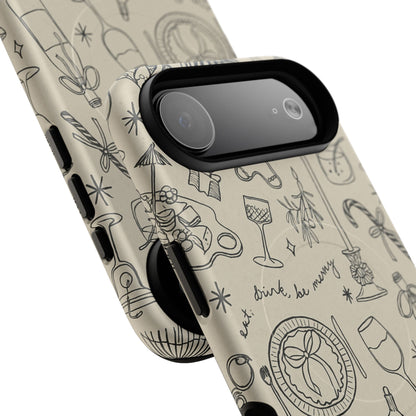 Festive Doodle iPhone Case (’drink, be merry’ Holiday Design) | compatible with MagSafe