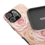 Floral Pink Rose MagSafe iPhone Case, Gold Leaf Magnetic Impact-Resistant