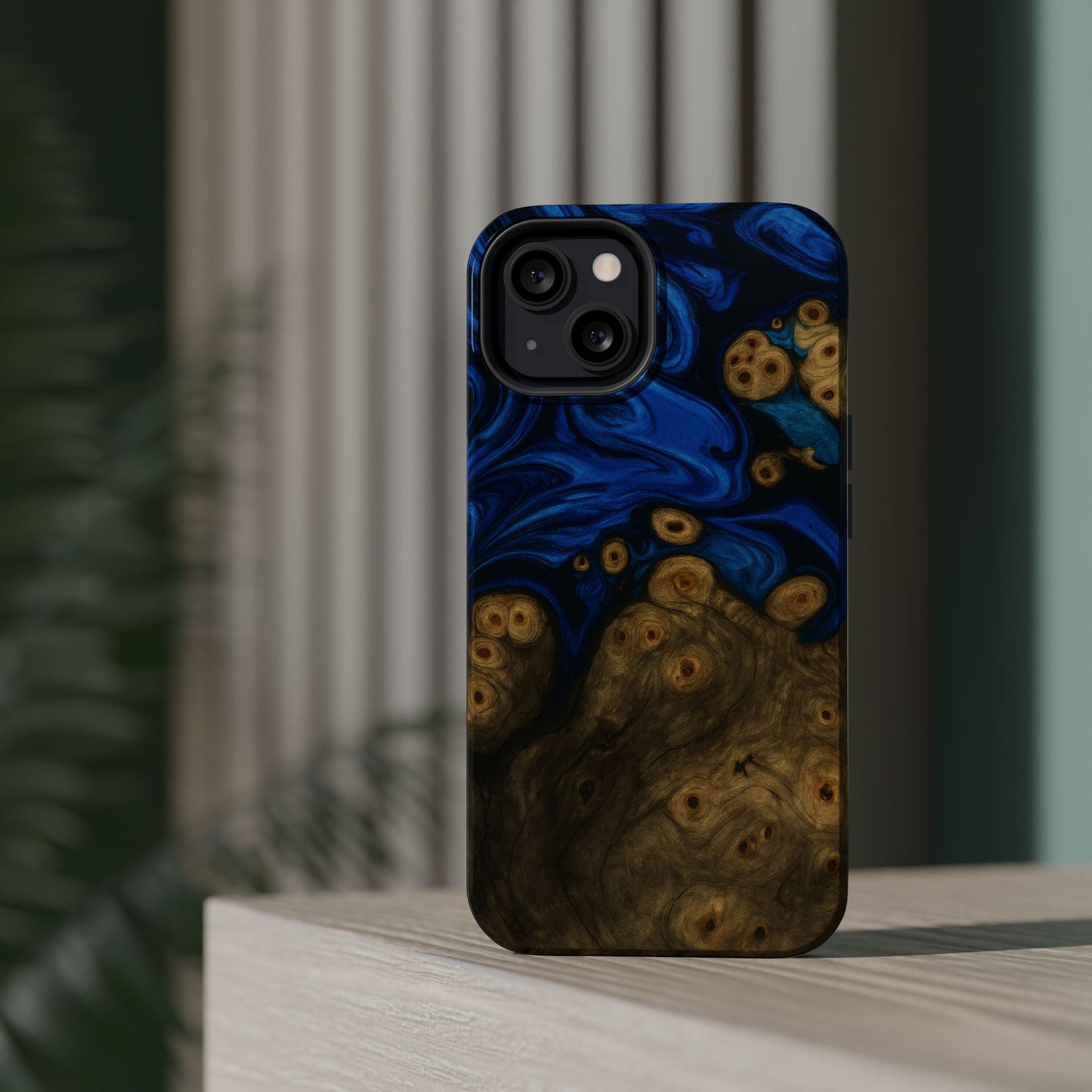 Blue Swirl & Burl Wood Impact iPhone Case | MagSafe compatible  Shamo's