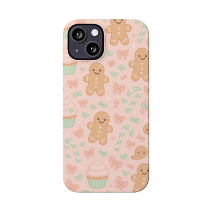Gingerbread Holiday Slim iPhone Case — Cute Candy Cane & Cupcake Pattern