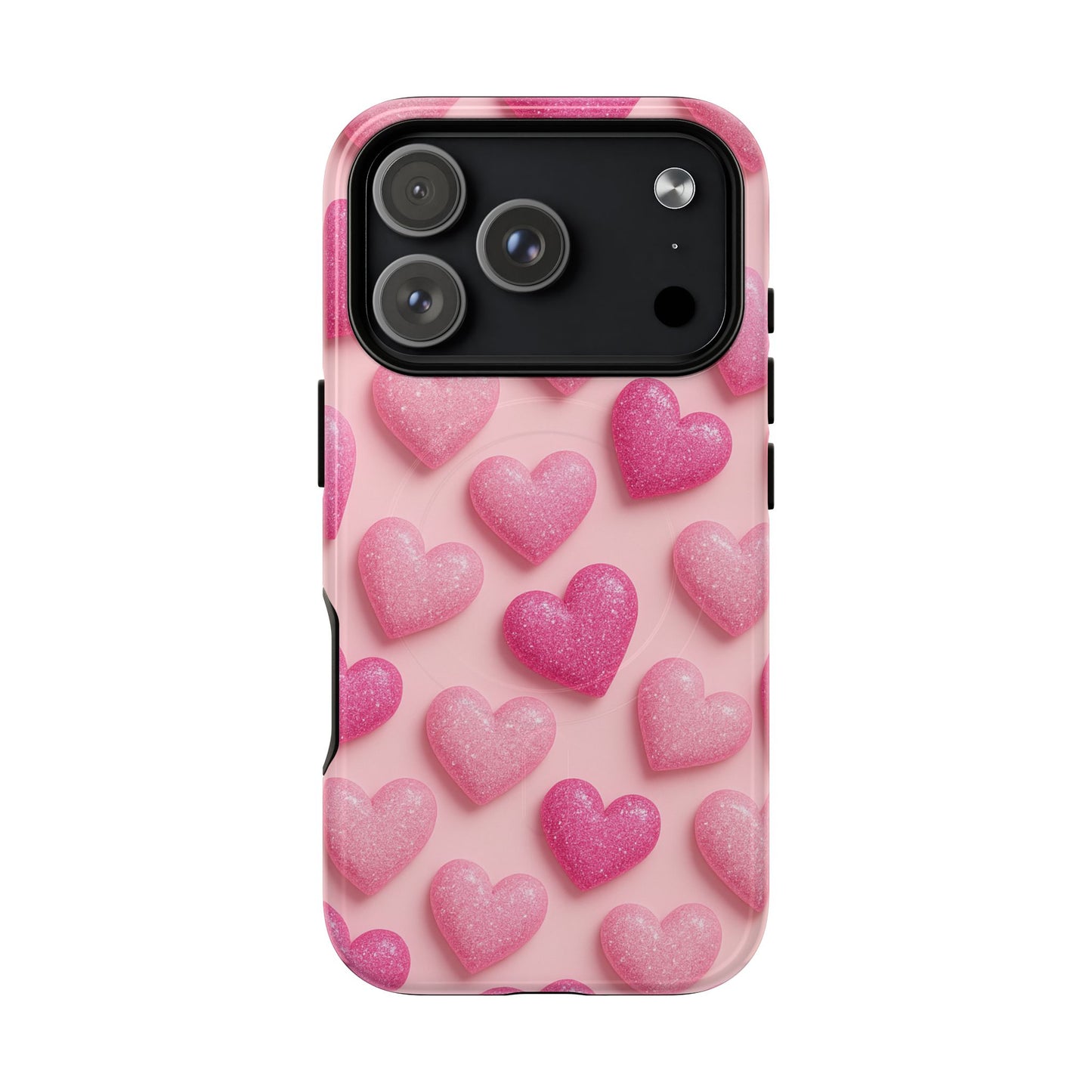 Barbiecore Glitter Hearts iPhone Case | MagSafe