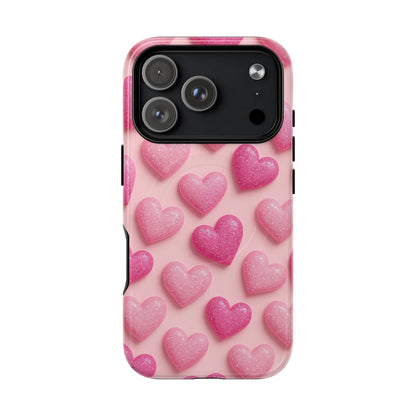 Barbiecore Glitter Hearts iPhone Case | MagSafe