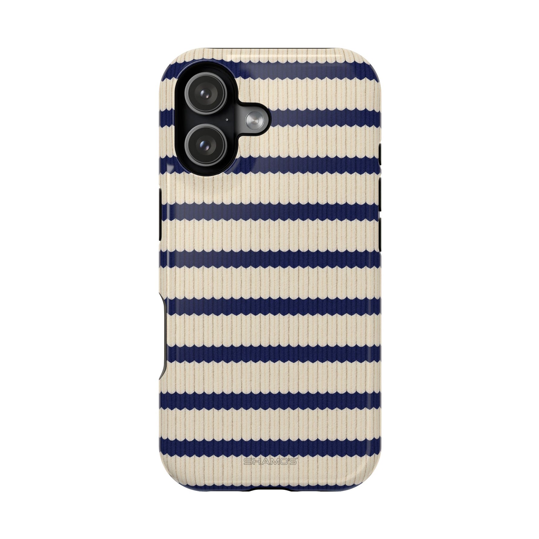 Navy & Cream Ribbed Holiday Sweater Design iPhone Case with MagSafe compatibility