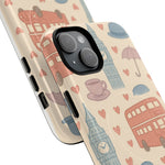 London Icons Hand-Drawn iPhone Case — Cute Double-Decker Bus & Big Ben Pattern with MagSafe compatibility  Shamo's