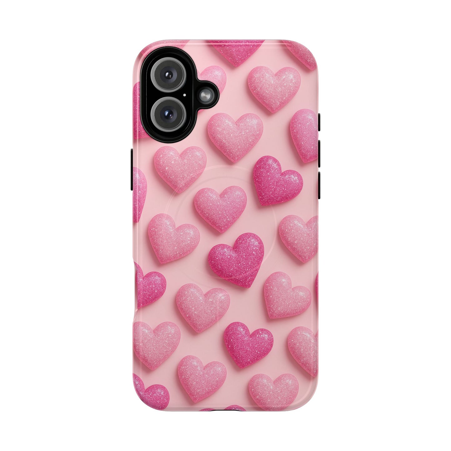 Barbiecore Glitter Hearts iPhone Case | MagSafe