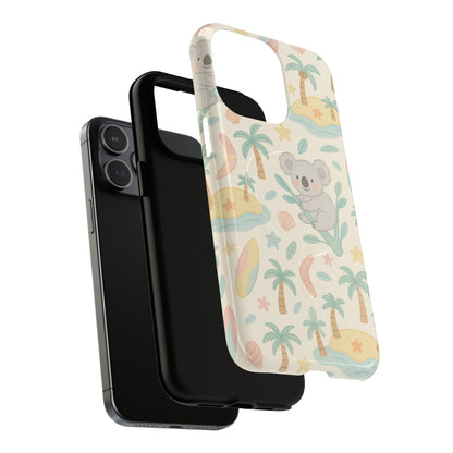 Australia Hand-Drawn Koala Beach iPhone Case — Cute Tropical Palm & Surf Print | with MagSafe