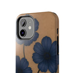 Navy Floral Tough iPhone Case — Durable Protective Case with Blue Flowers on Kraft Background  Shamo's