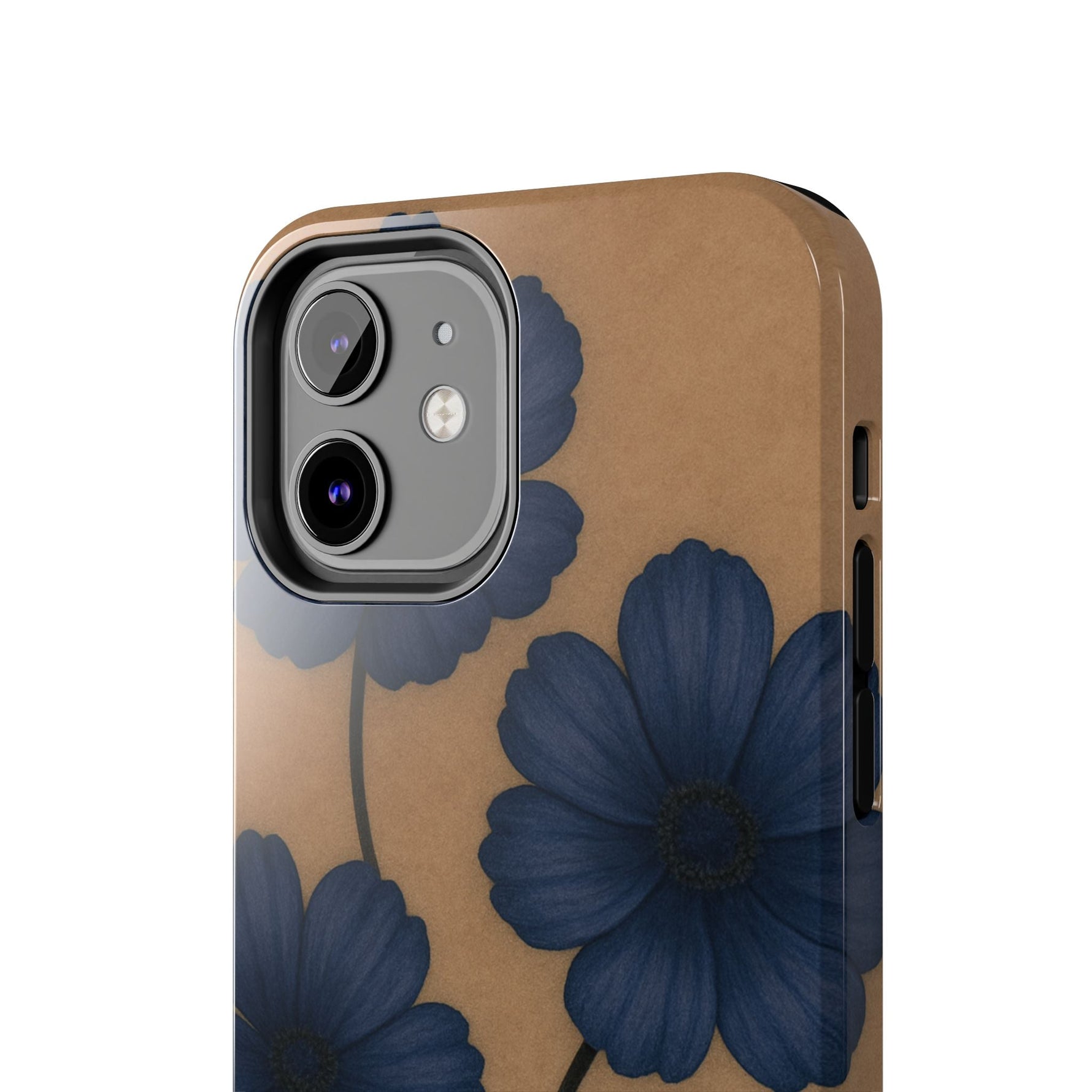 Navy Floral Tough iPhone Case — Durable Protective Case with Blue Flowers on Kraft Background  Shamo's