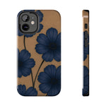 Navy Floral Tough Phone Case — Durable Protective Case with Blue Flowers on Kraft Background