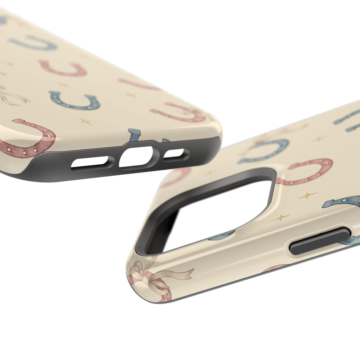 Prairie Horseshoes MagSafe Phone Case, glossy square triple-camera Pro model, port openings and edge details