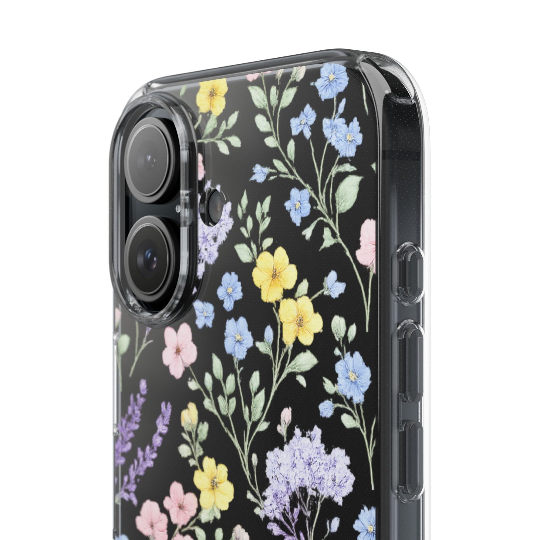 Clear Floral Impact-Resistant Phone Case — Pastel Wildflower Design