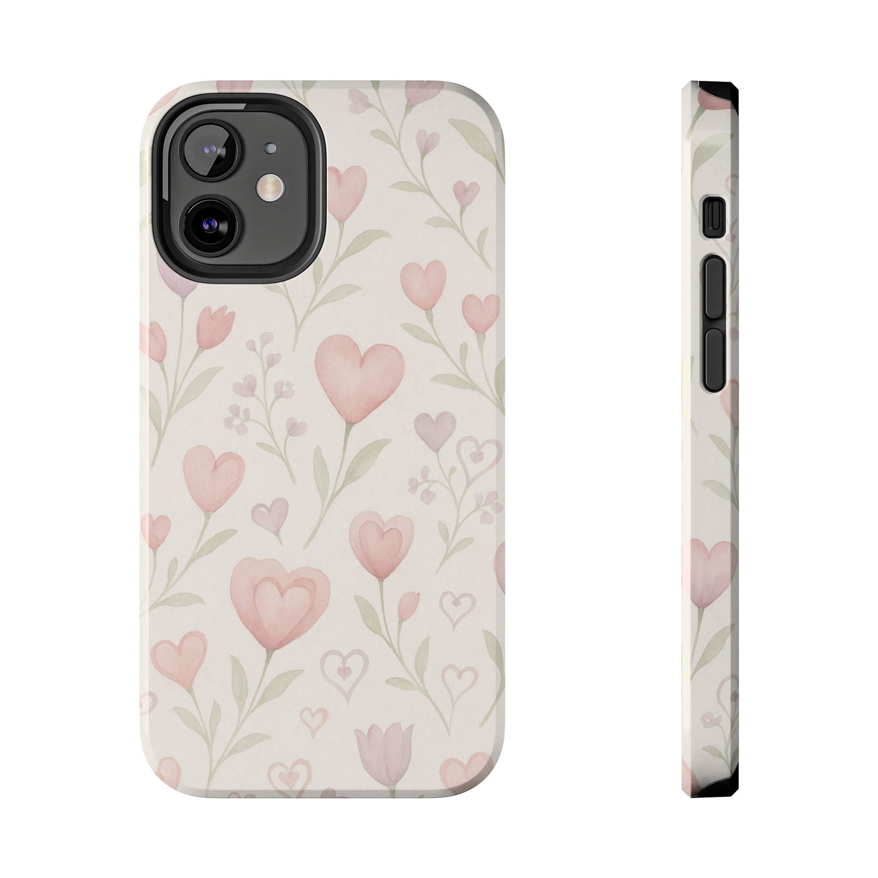 Pink Watercolor Heart Floral Pattern | Tough Impact Phone Case  Shamo's iPhone 12 Mini