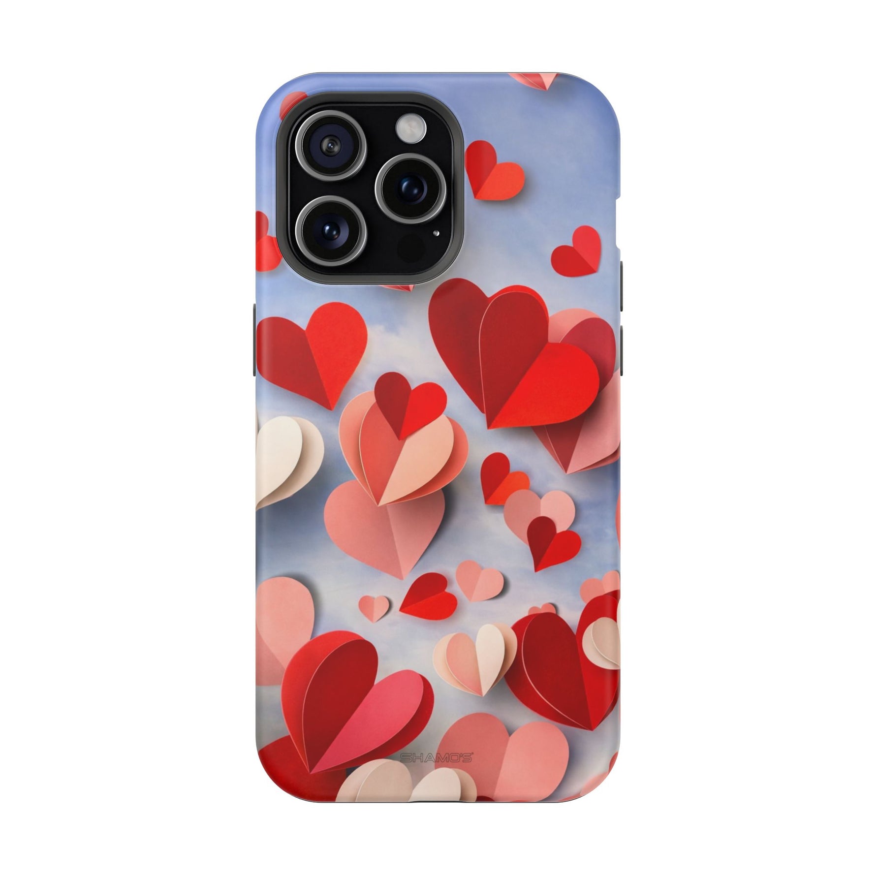 3D Paper Hearts Valentine Love iPhone Case with MagSafe Compatibility, Personalizable - iPhone 15 Pro Max / Matte - Shamo's