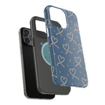 Lasso Hearts – Blue Western Heart MagSafe Phone Case, glossy square triple-camera Pro model, exploded shell and liner with magnetic ring