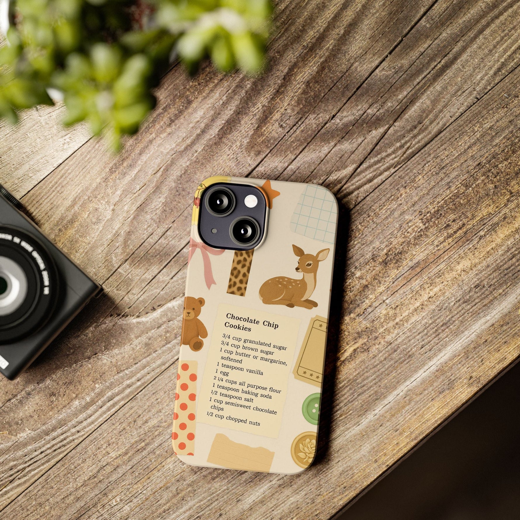 Slim iPhone Case — Cozy Baking & Teddy Pattern (Recipe, Deer, Buttons)  Shamo's