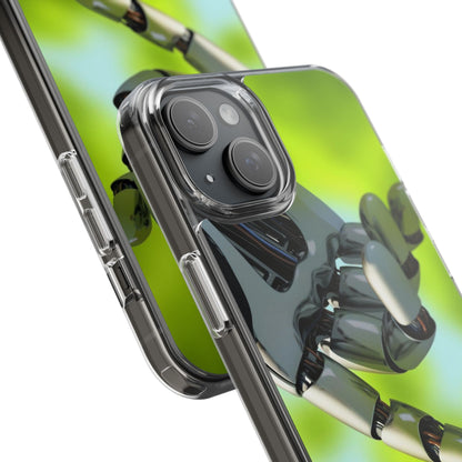 Clear Cases for iPhone 14 Series with Robotic hand and Butterfly.