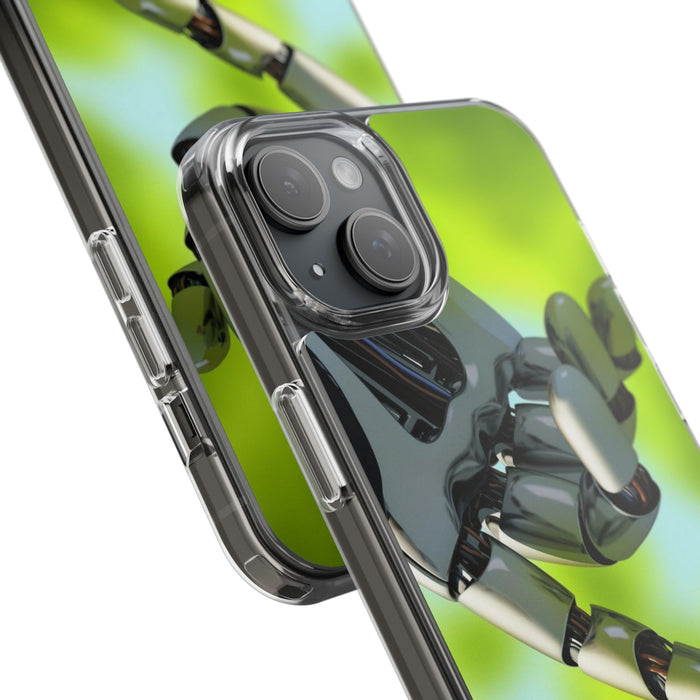 Clear Cases for iPhone 14 Series with Robotic hand and Butterfly.