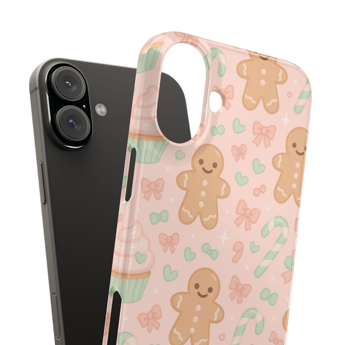 Gingerbread Holiday Slim iPhone Case — Cute Candy Cane & Cupcake Pattern