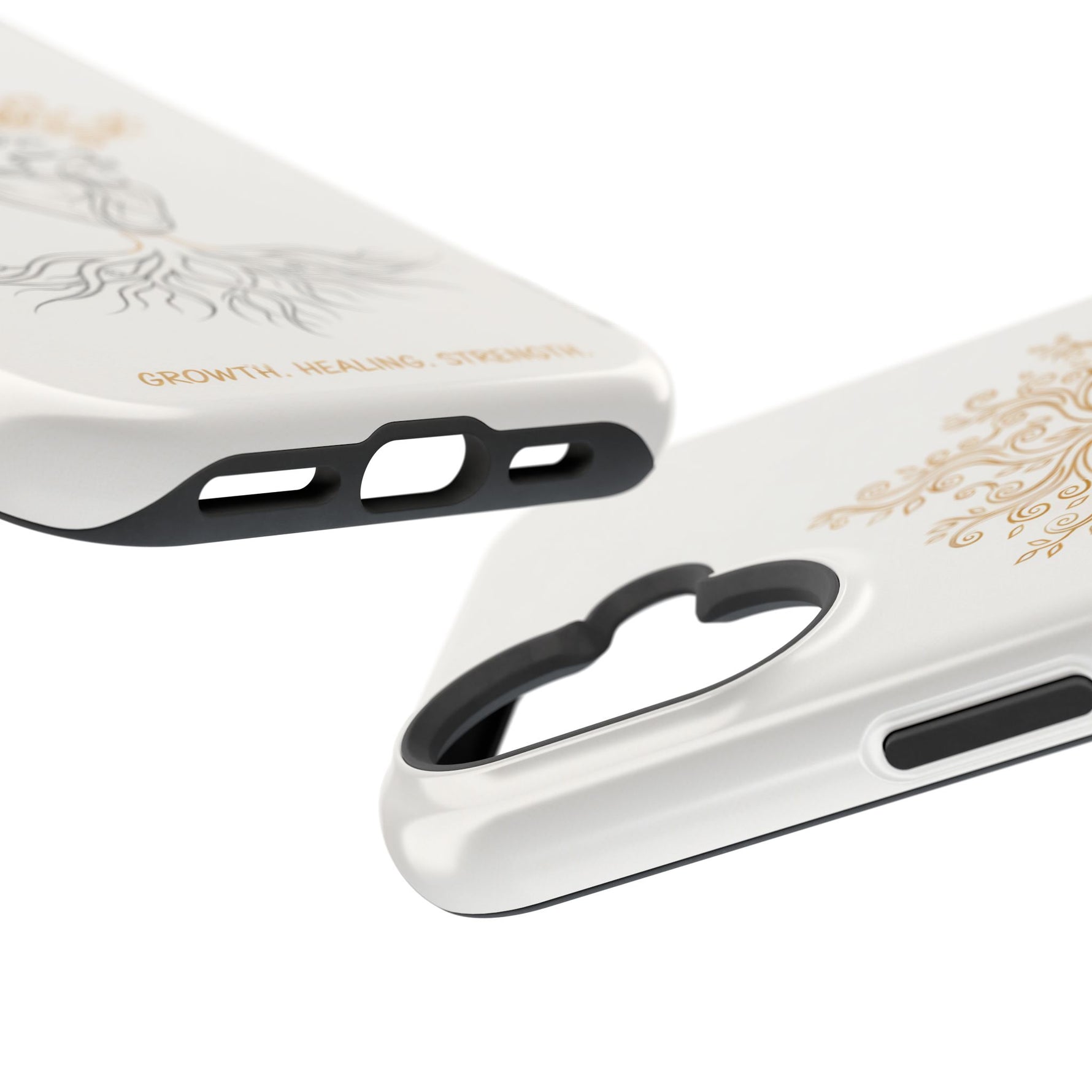 Minimalist Impact-Resistant iPhone Case, Heart Root Illustration ("Growth. Healing. Strength.") MagSafe Compatible - iPhone 17 / Glossy - Shamo's