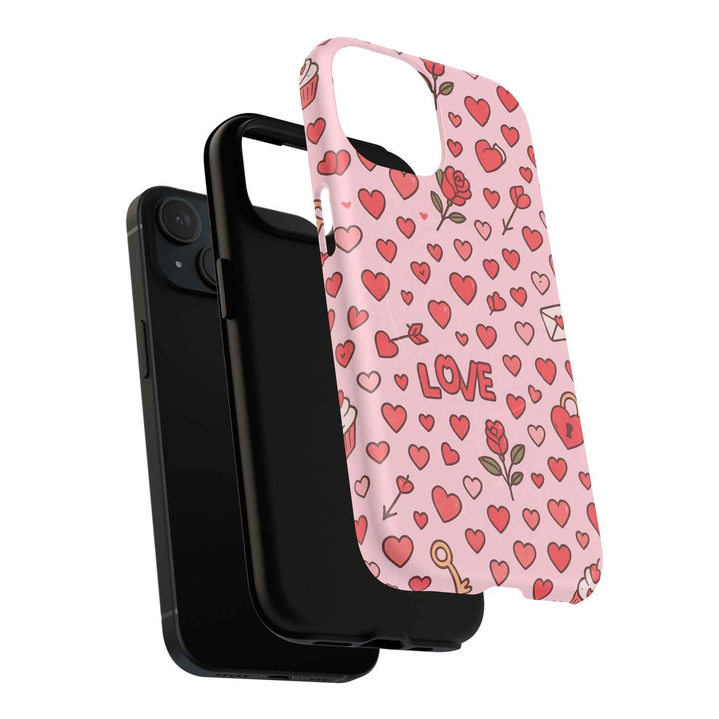 Pink Love Hearts Pattern Tough iPhone Case (MagSafe compatible)
