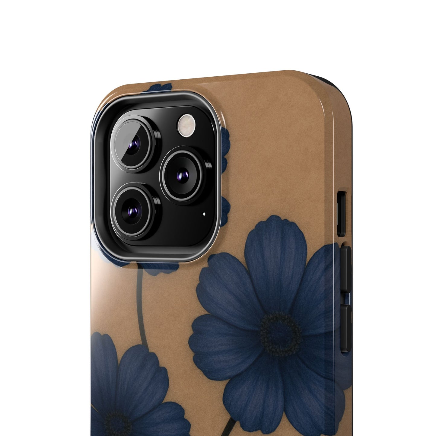 Navy Floral Tough iPhone Case — Durable Protective Case with Blue Flowers on Kraft Background