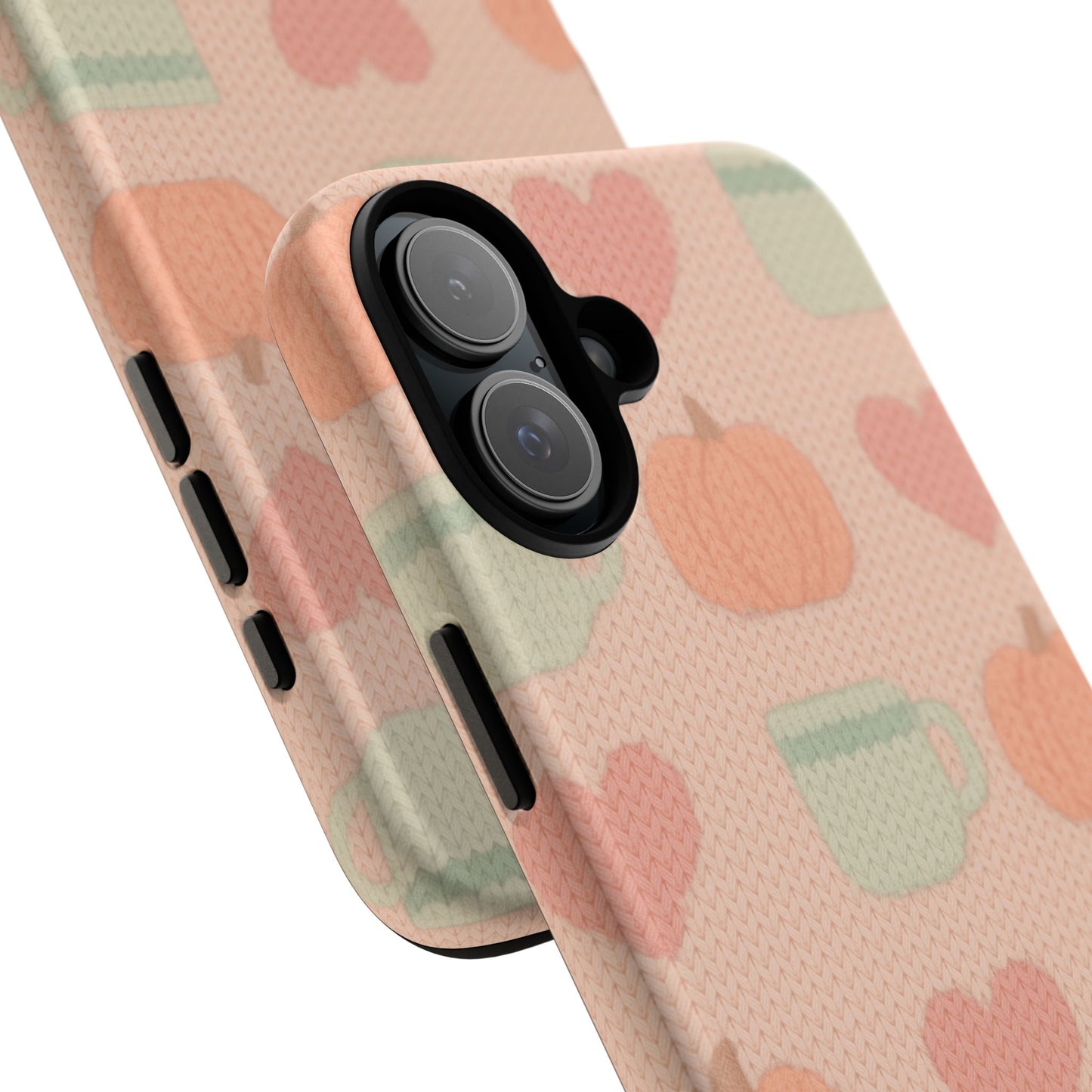 Autumn Cozy iPhone Case – Pumpkin, Heart & Coffee Cup Pattern