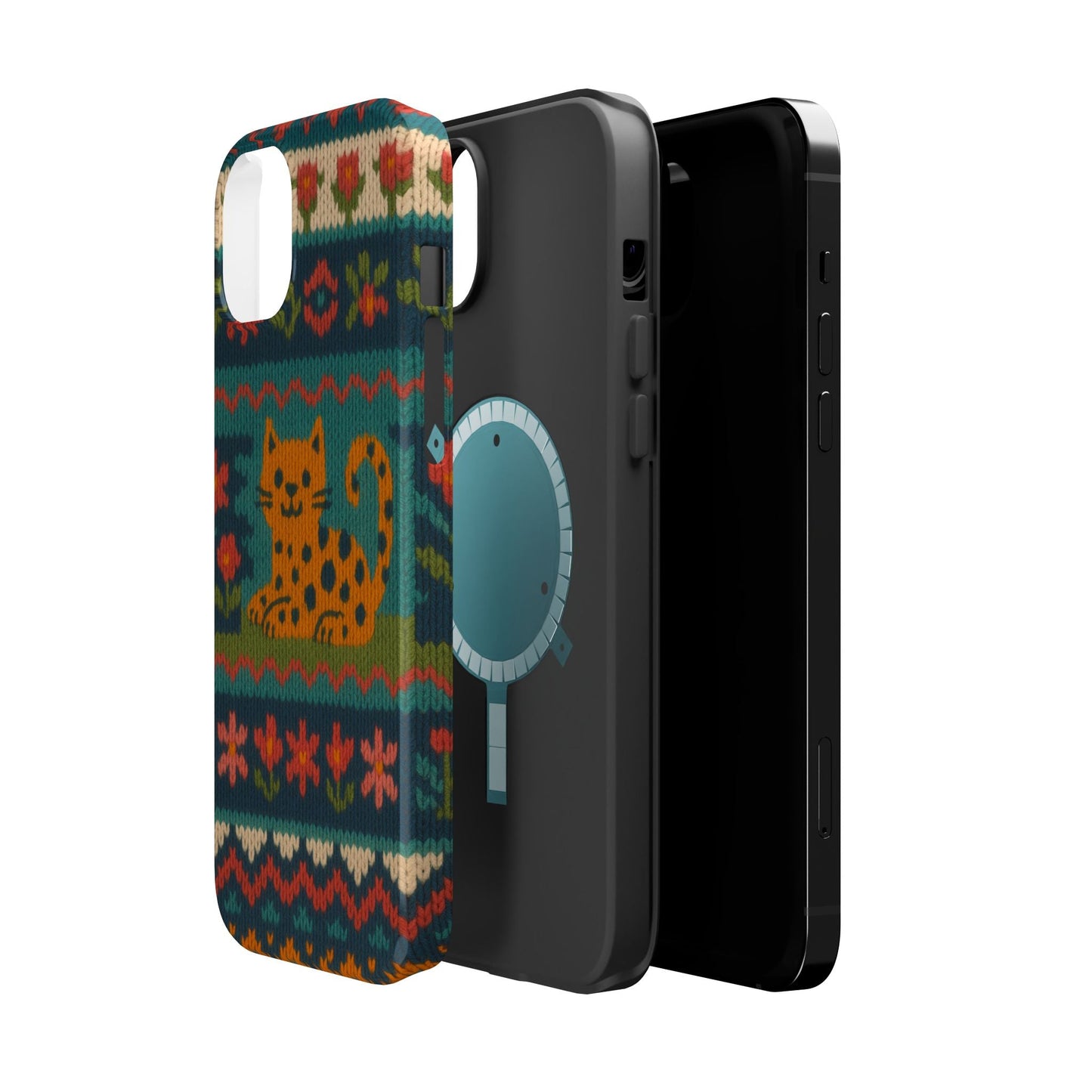 Cozy Knit Leopard Pattern Sweater Holiday Theme iPhone Case with MagSafe compatibility