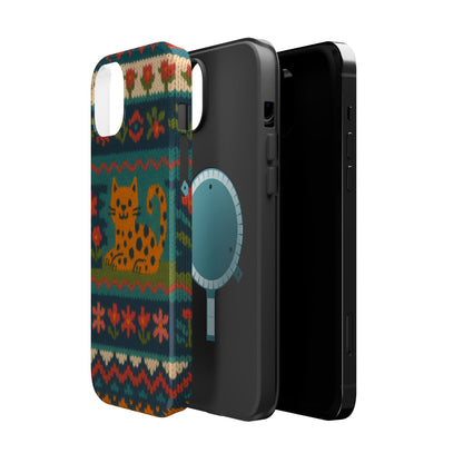 Cozy Knit Leopard Pattern Sweater Holiday Theme iPhone Case with MagSafe compatibility