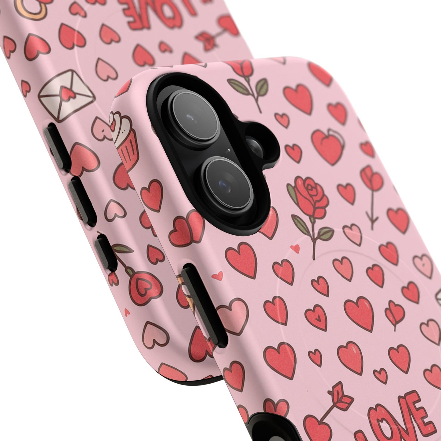 Pink Love Hearts Pattern Tough iPhone Case (MagSafe compatible)