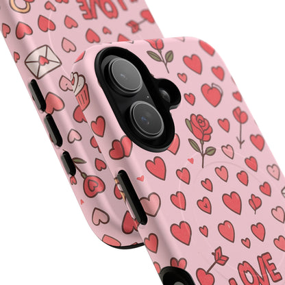 Pink Love Hearts Pattern Tough iPhone Case (MagSafe compatible)