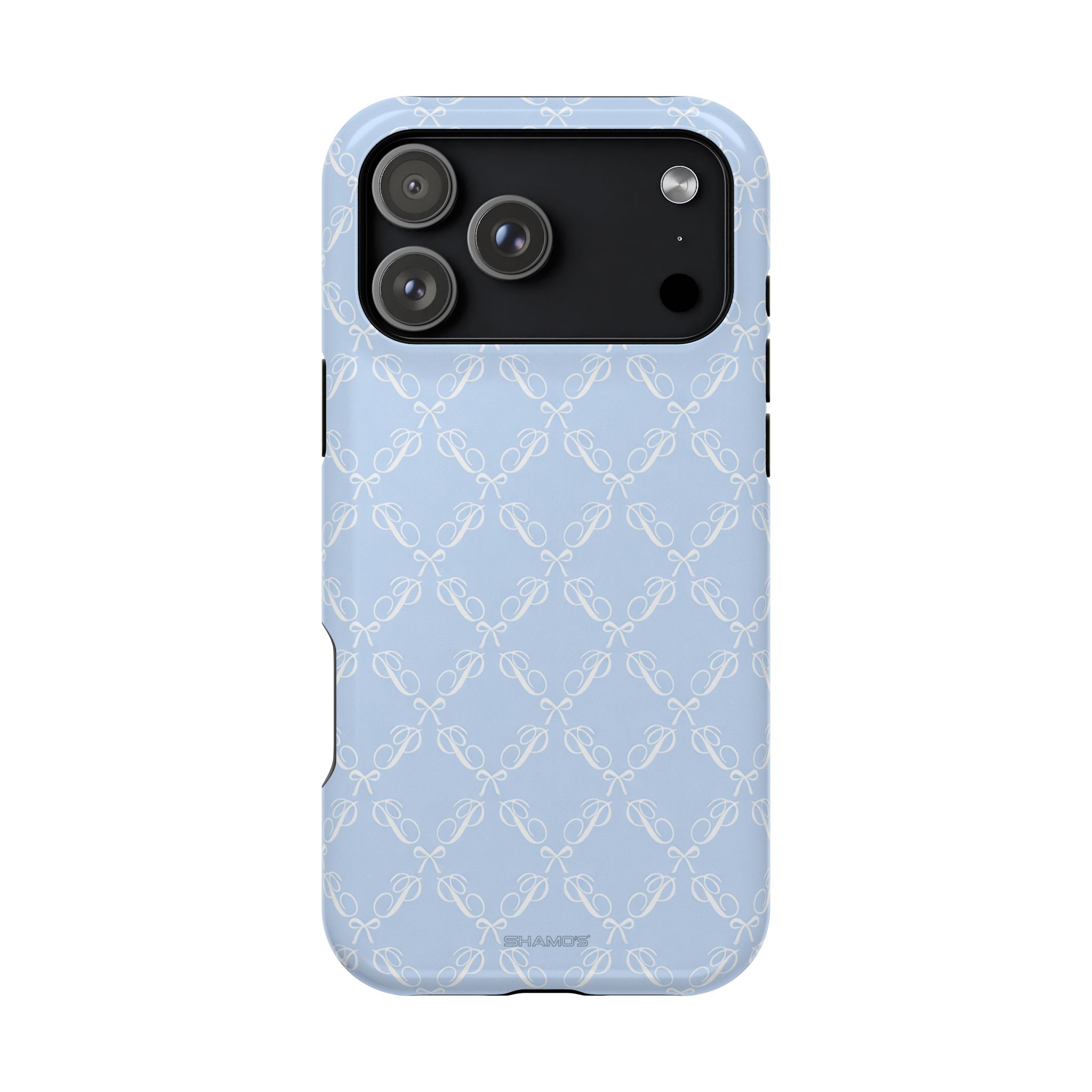 Light Blue Bow-Pattern Impact iPhone Case | MagSafe - iPhone 17 Pro Max / Glossy - Shamo's