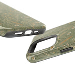 Golden Meadow – Sage Green Wildflower MagSafe Phone Case, glossy square triple-camera Pro model, port openings and edge details