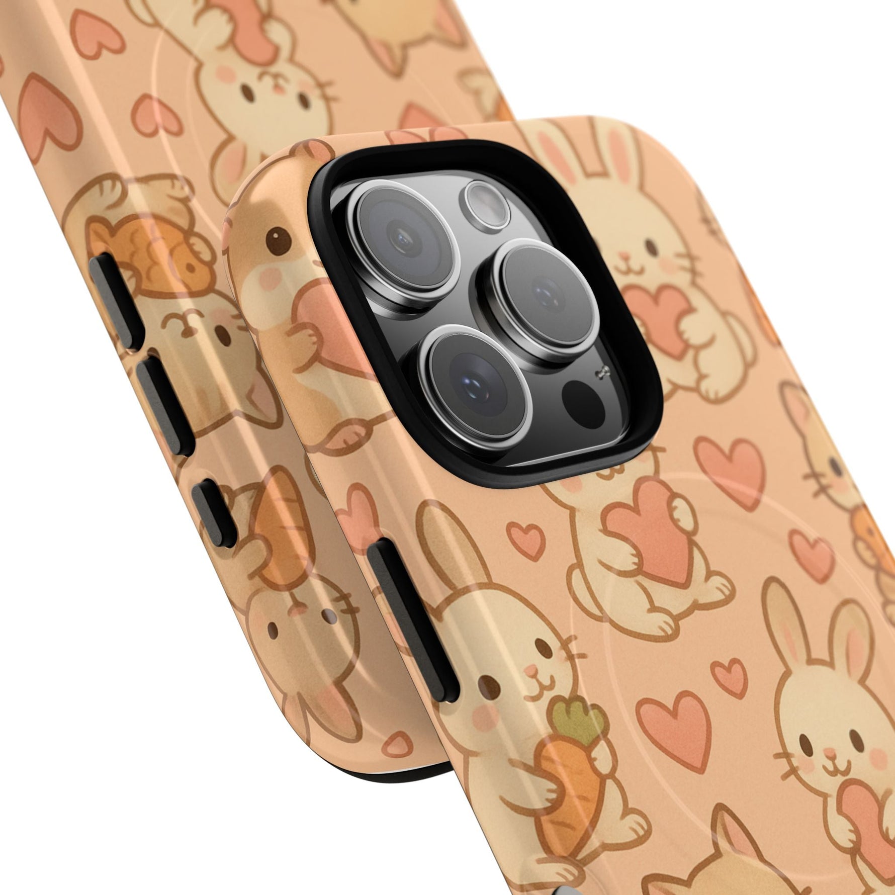 Cozy Critter Friends iPhone Case — Cute Bunny & Kitten Heart Pattern with MagSafe  Shamo's