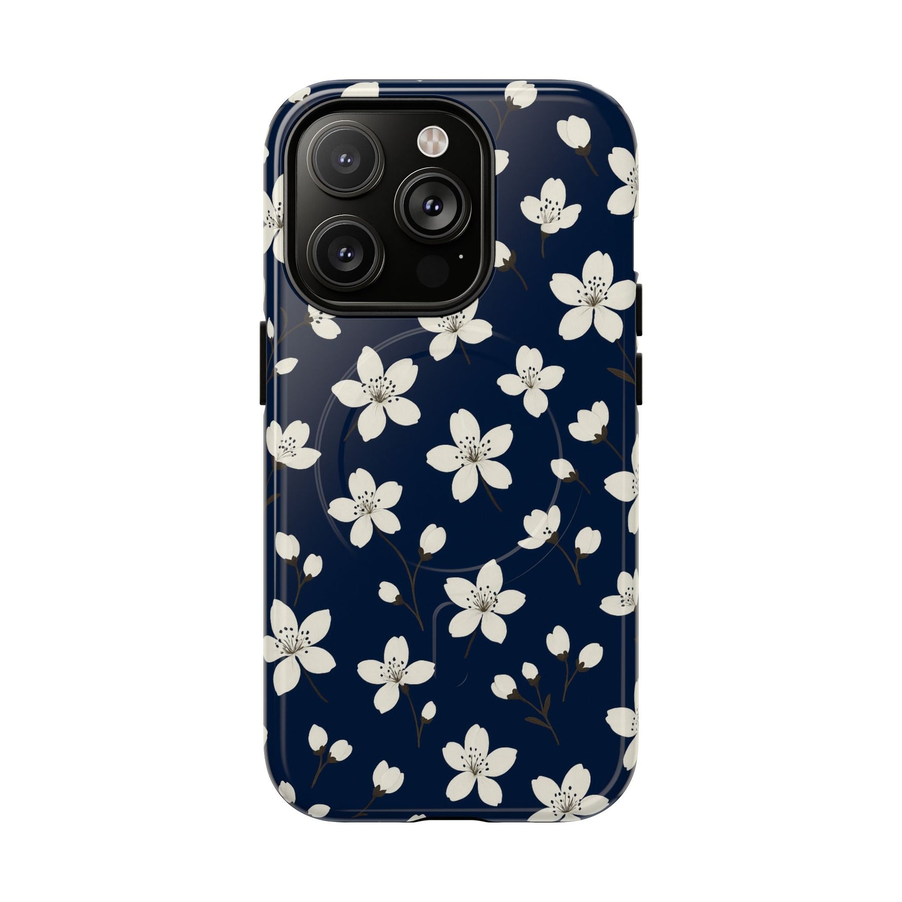 Navy Blossom Floral iPhone Case | MagSafe  Shamo's iPhone 14 Pro / Glossy