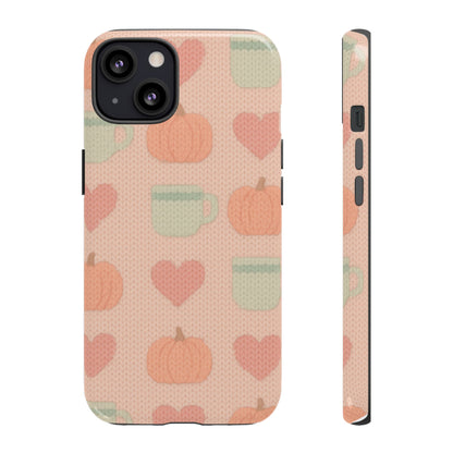 Autumn Cozy iPhone Case – Pumpkin, Heart & Coffee Cup Pattern - Shamo's