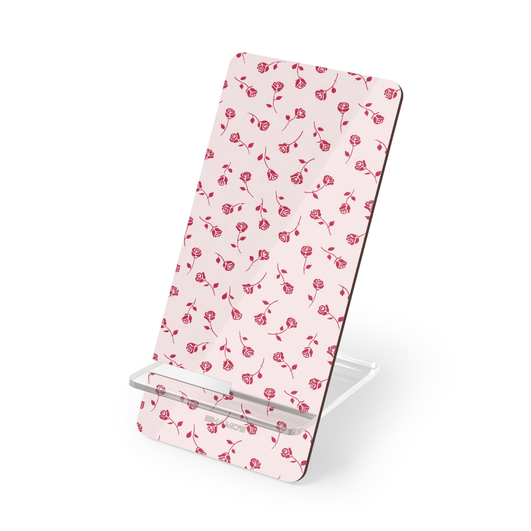 Floral Foldable Phone Stand — Pink Rose Pattern Mobile Display