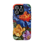 Electric Paradise MagSafe Phone Case – Cobalt Floral & Coral Waves | Glossy