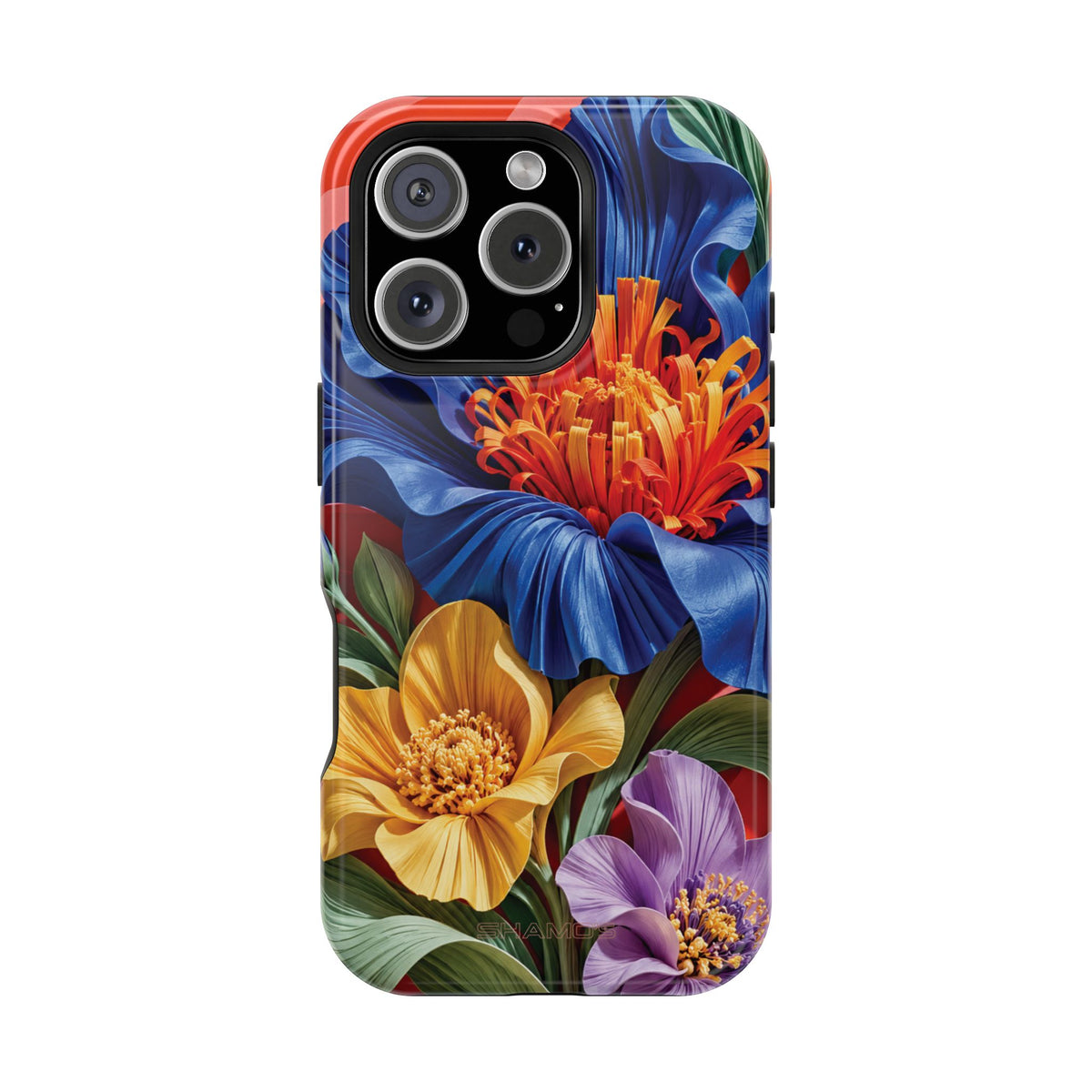 Electric Paradise MagSafe Phone Case – Cobalt Floral & Coral Waves | Glossy