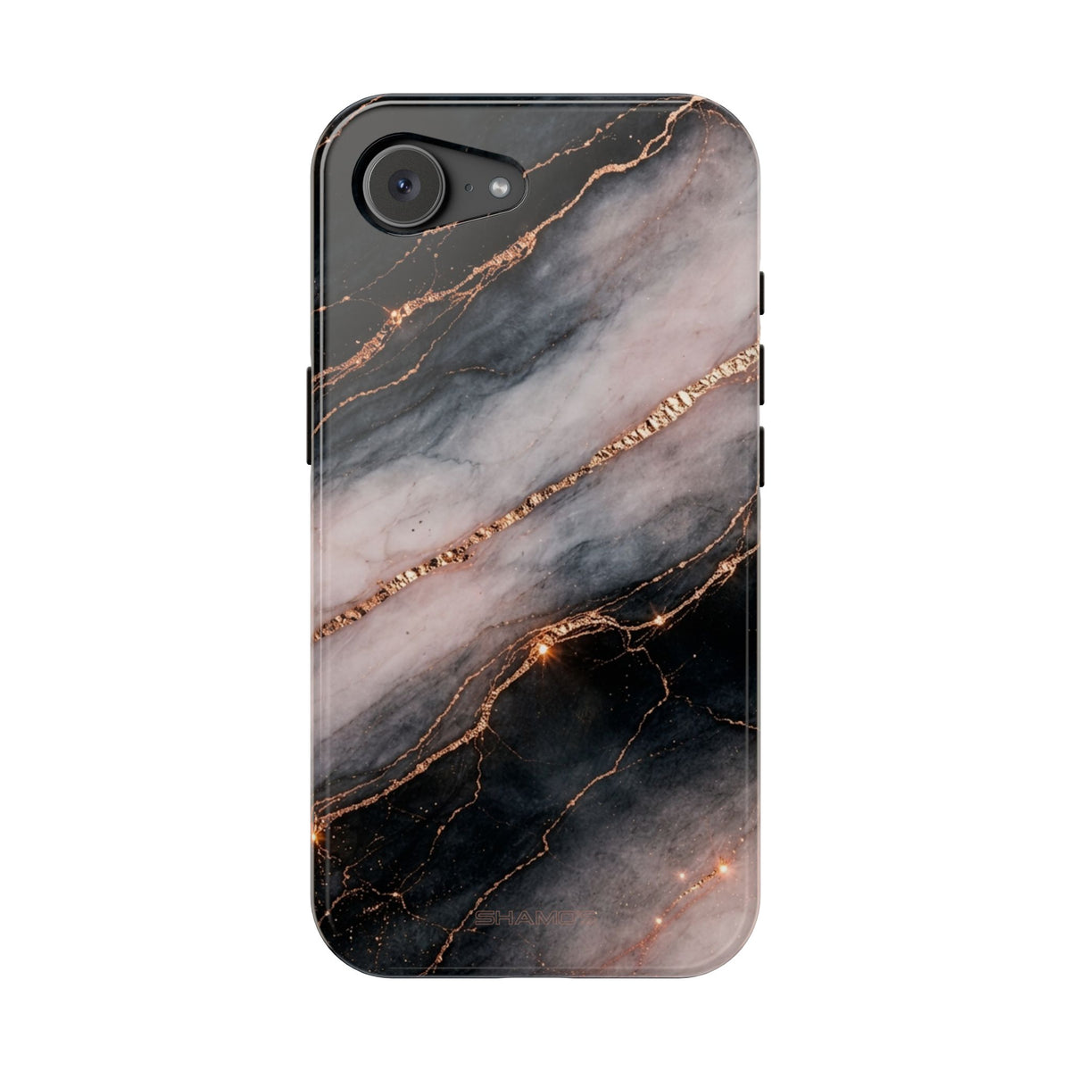 Marbled Black & Rose Gold Magnetic MagSafe Compatible Phone Case — Impact-Resistant