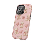 Pink Teddy Hearts Love iPhone Case, Impact-Resistant MagSafe Compatible
